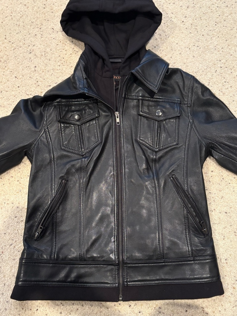Women’s Quince Black Leather Jacket with Hoodie, XS - Picture 2 of 8